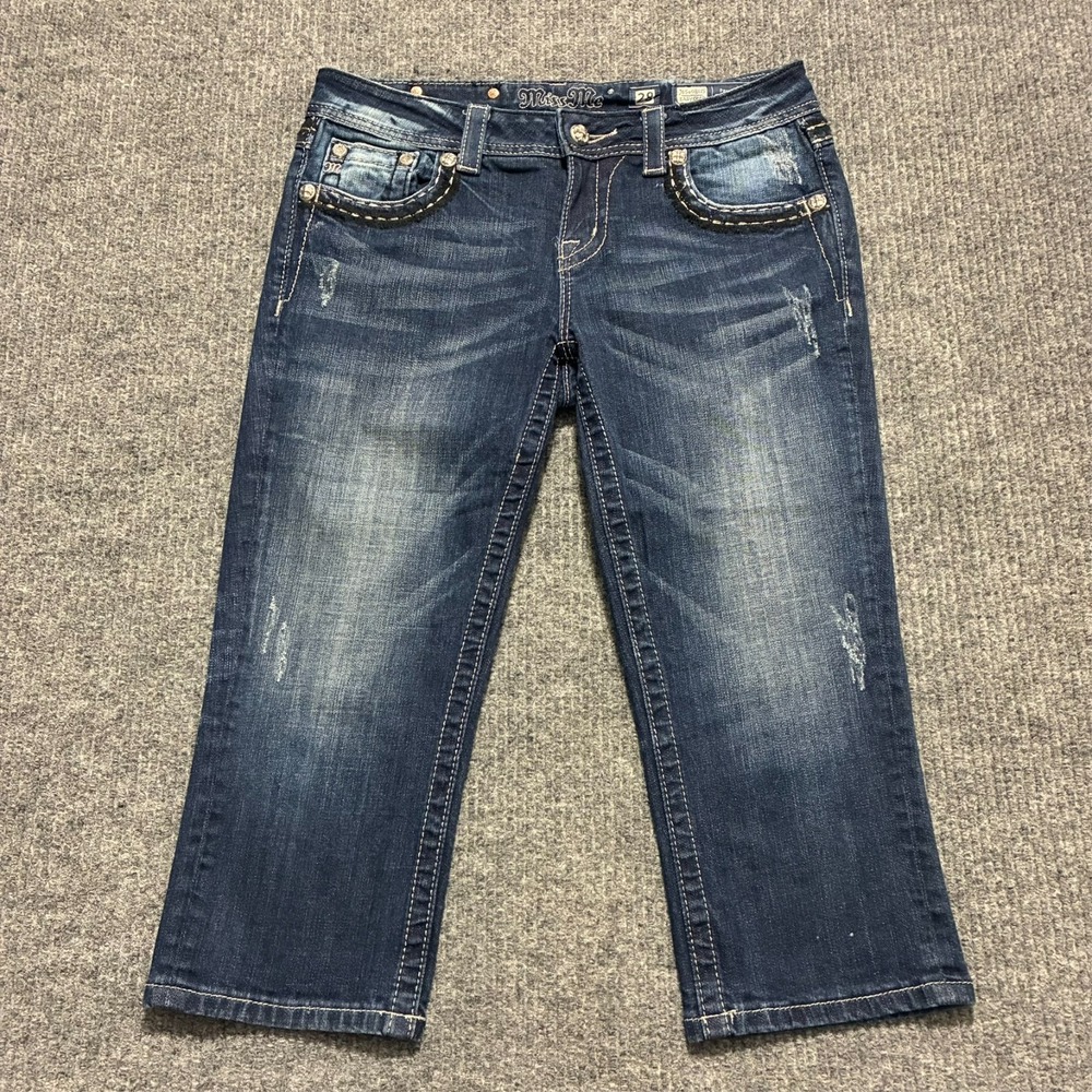 Miss Me Easy Crop Jeans Womens Size 28 Blue Denim Embellished Pocket JE5408EC5